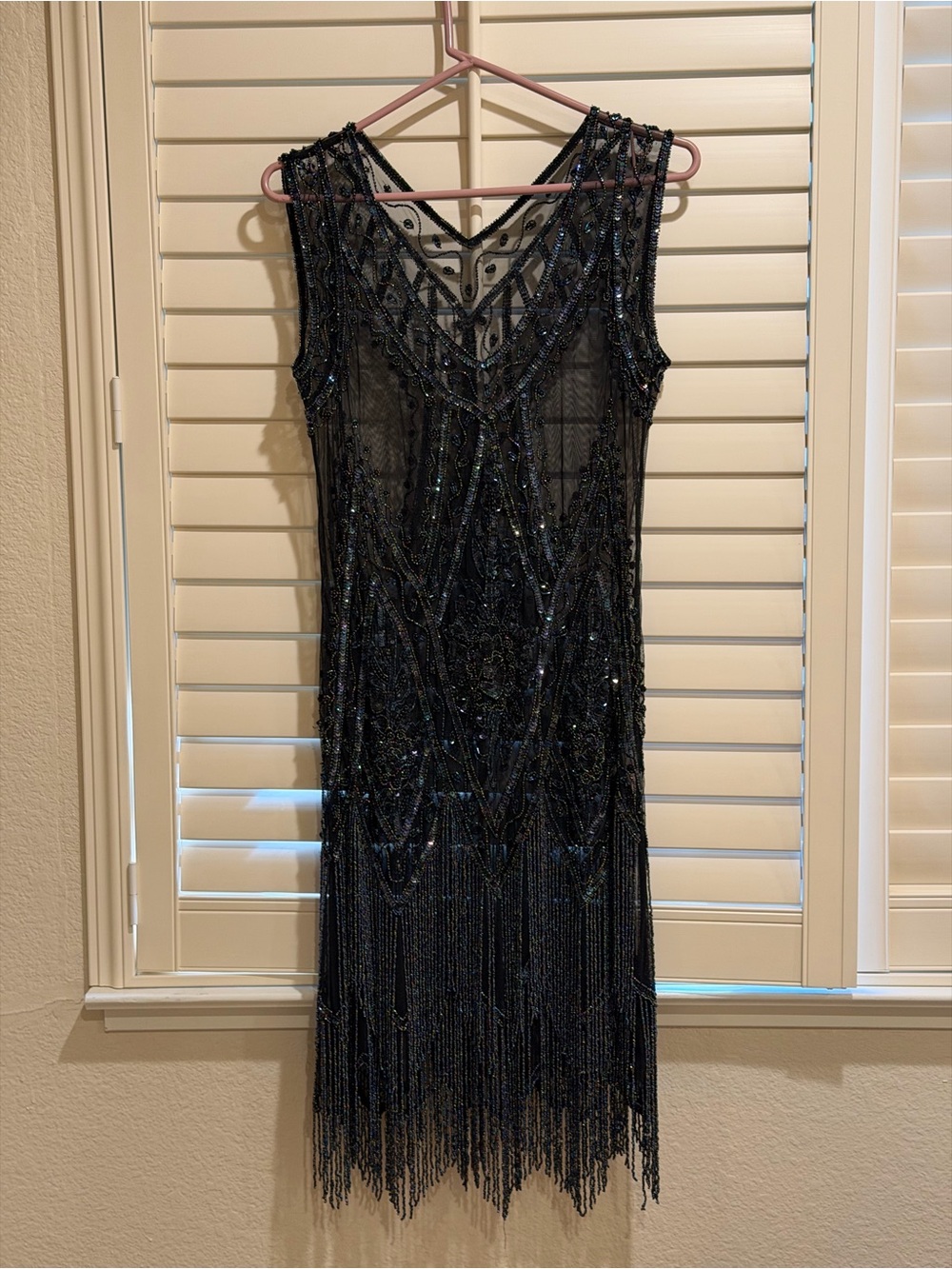 Vintage Navy Beaded Flapper Dress